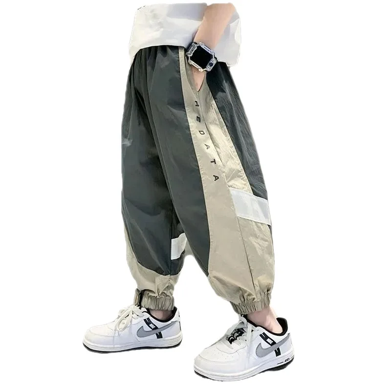 Teenage Boys Pants For Kids Summer Thin Ankle-Length Patchwork Trousers Children Clothes 5 6 7 8 9 10 11 12 13 14Years