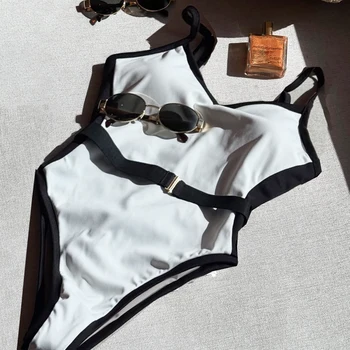 Push Up 2025 Sexy Women One Piece Swimsuit Female Swimwear Patchwork Biquini Belt Monokini Swimming Suit Bathing Suit Beachwear