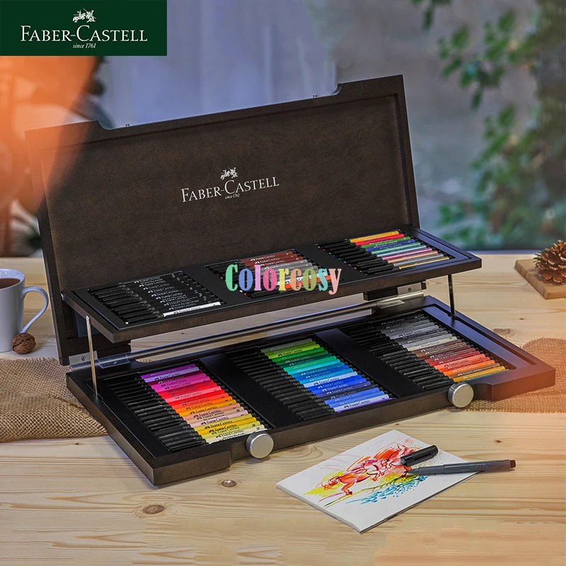 Bolígrafos de colores Faber-Castell PITT Artist en caja de madera, set de  regalo, 90 unidades