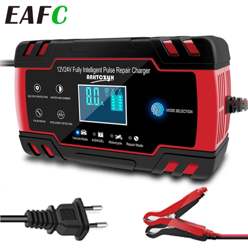 12/24V 8A Car Battery Charger Touch Screen Pulse Repair LCD