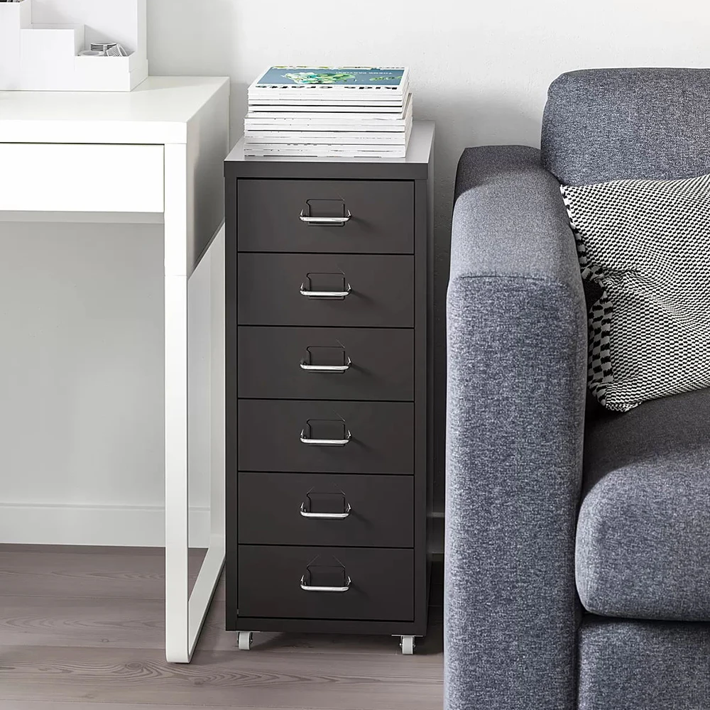 Office Metal Vertical File Cabinet with 6 Drawers on Wheels Storage Cabinet Bedroom Office Study Furniture