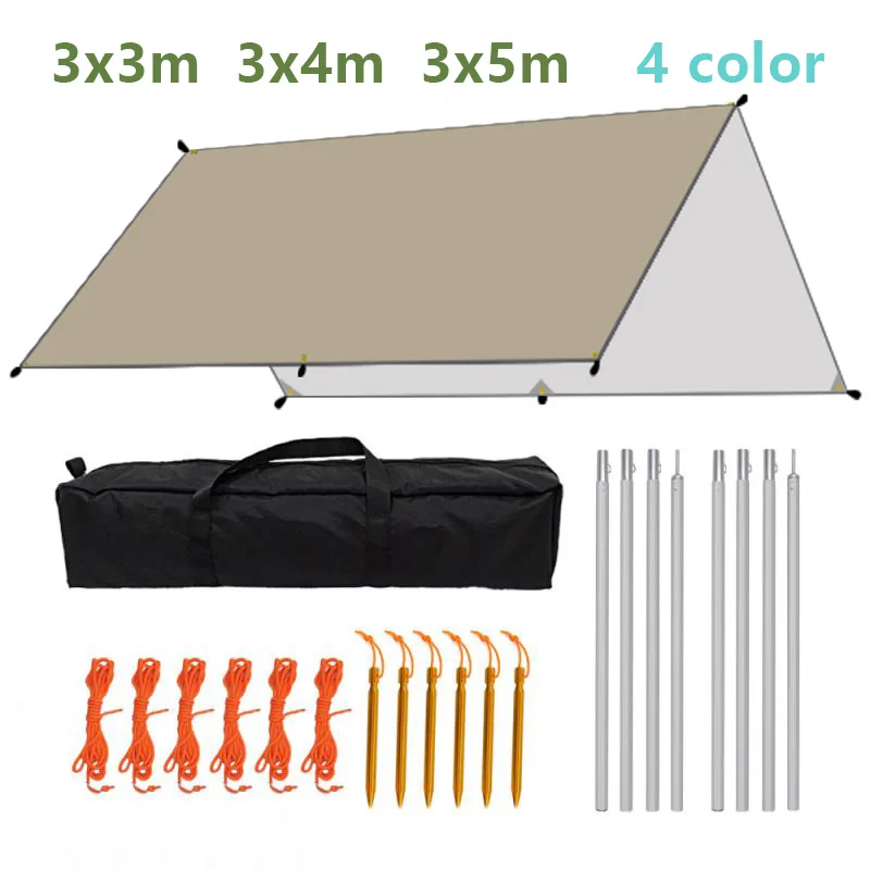

Camping Large Tarp Awning Tent with 2M Pole Rope Pegs Waterproof Sun Shelter Outdoor Tourist Canopy Sunshade Garden Shade Cover