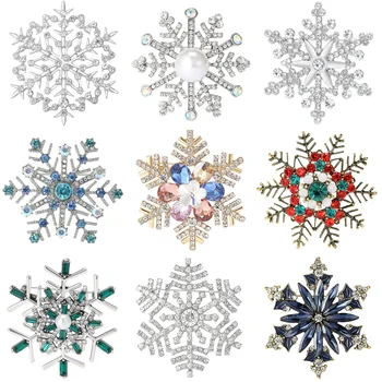 Christmas Rhinestone Snowflake Brooches for Women Unisex Glass Flower Pins Banquet Party Backpack Gifts Jewelry Accessories 1