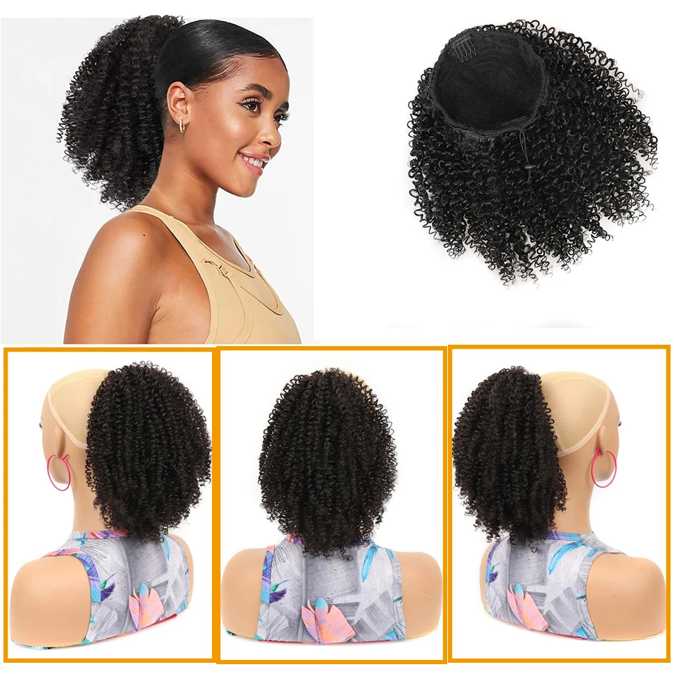 Synthetic Afro Puff Kinky Curly Drawstring Ponytail Extension for