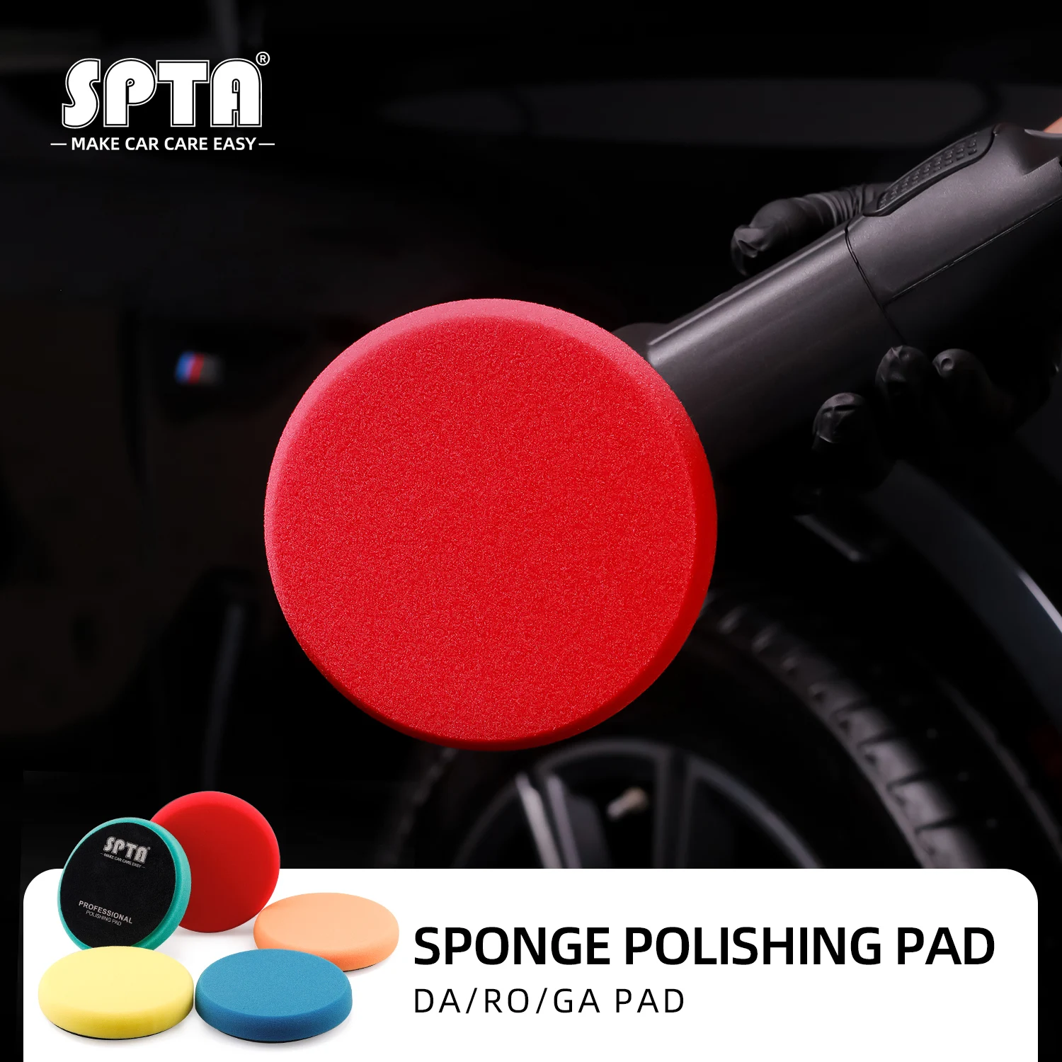 SPTA 3"(80mm)/5"(125mm)/6"(150mm)/7"(180mm) Flat Car ing Polishing Foam Sponge Pads for DA/RO Polisher Machine
