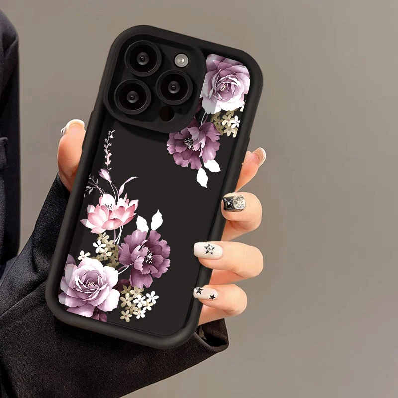 Custodia per cellulare con catena per telefono da polso con fiore blu