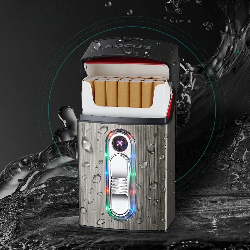 Type-C Rechargeable Upgraded Version Cross Double Arc Pulse Cigarette Lighter Cigarette Box Cool LED Lights 20 Pieces Cigarette