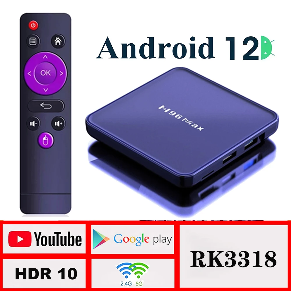 H96 Max V12 Android TV Set Top Box Bluetooth-compatible 4.0 Android 12 TV  Box US