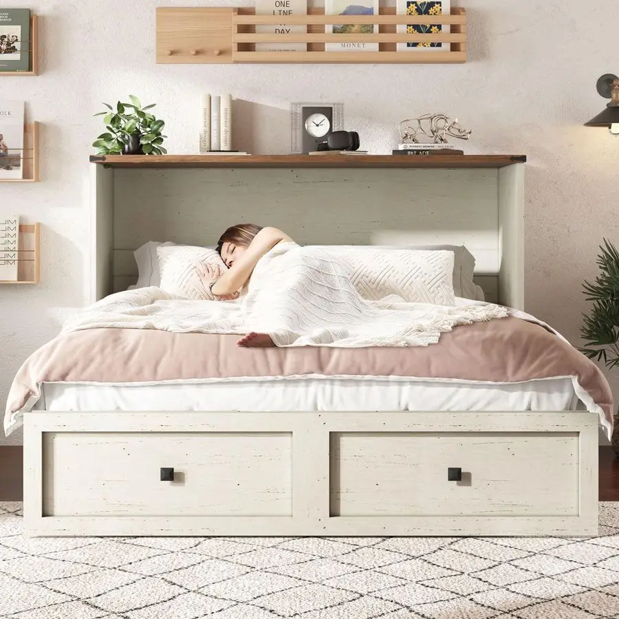 XMSJ Queen Murphy Bed with Storage and Charging Station Photo 2