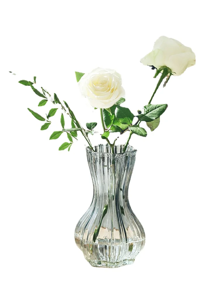 装飾的な花瓶クリエイティブな装飾リビングルームの花の組み合わせガラス透明ラグジュアリーバラ