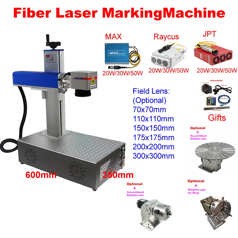 

60W JPT Desktop Fiber Laser Marking Machine 20W 30W 50W Raycus Metal Engraver With Rotary Axis For PVC Plastic Stainless Steel