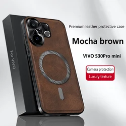 Luxury PU Leather Shockproof Case with Magsafe and Magnetic Lens Protection for Vivo X200 FE (Brown - Magnetic)