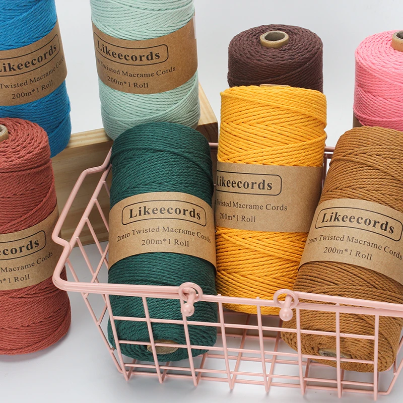 Macrame Cord 2mmx200m Cotton Twine String Cord Natural White Cotton Rope Craft String for Knitting Plant Hangers Bag
