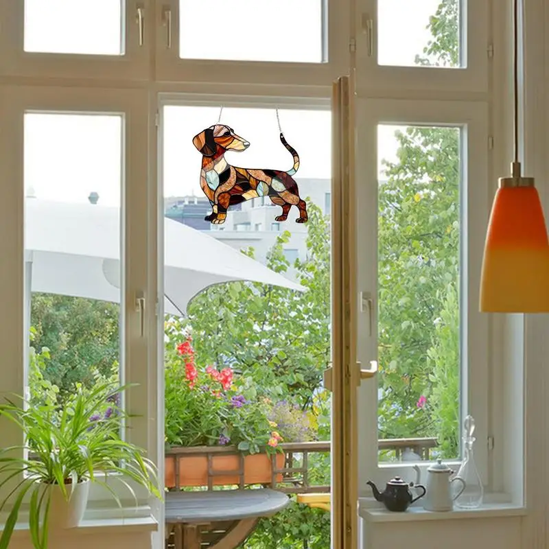 Dachshund Window Hanging Dachshund Stained Glass Light Catcher Window Decoration with Hanging Chain Acrylic Pendant sun catcher sun catchers window ornament