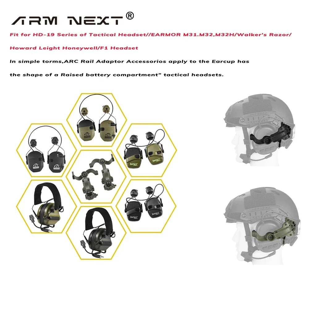 Tactical Headset Bracket 360&deg; Rotation Adapter Fit OPS Core ARC Team Wendy M-LOK Rail