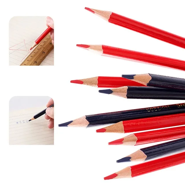 12 pezzi/scatola matite colorate in legno a doppia estremità pre-affilate 2B matite rosse e blu matite per controllare la mappa da colorare 6