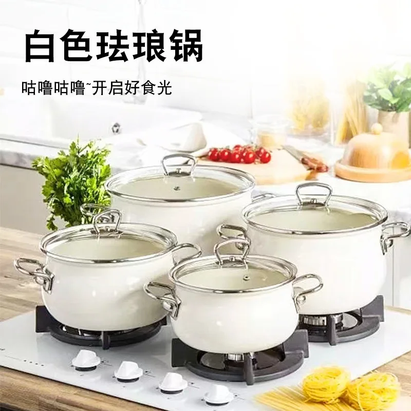 Enamel Stew Pot Two Ears Stew Pot Stew Pot Stew Pot Enamel Pot Household Non-stick Cooker Universal  Canecas  Cup Warmer