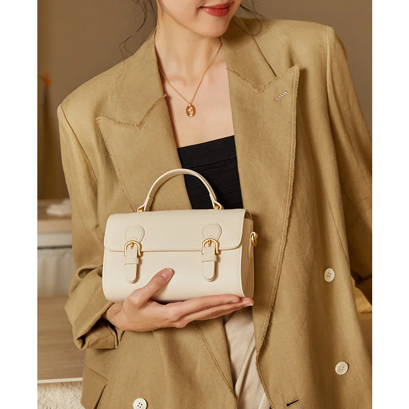 ZR DIARY Leather Small Square Bag Women Shoulder Messenger Bag Buckle Decor Cambridge Bag Handheld for Female H60060