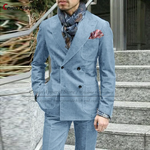 Slim Fit Denim Suit for Men Tailor-Made Business Wedding Tuxedo Set - Image 3
