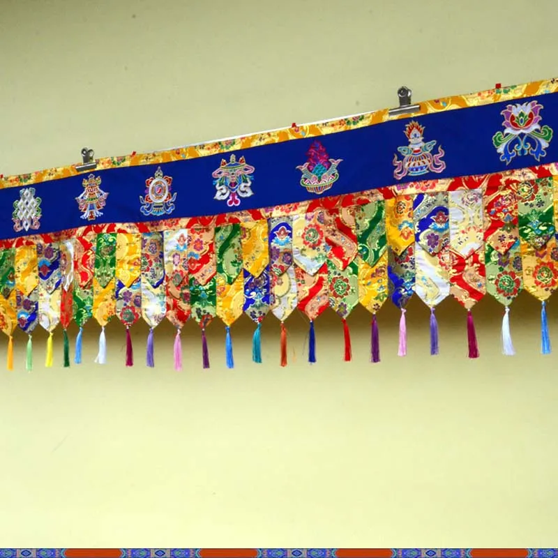 

1.9 Meters long Buddha hall Temple decoration Buddhism 8 Auspicious Symbols wall Hanging table Altar Enclosing curtain draperies