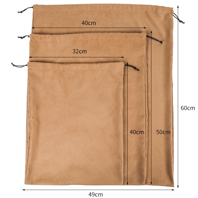 DINYAO Khaki White Flannel Suede Travel Drawstring Pouch Soft Fabric Storage Bag Dust Bags for Luxury Handbags and Shoes 3