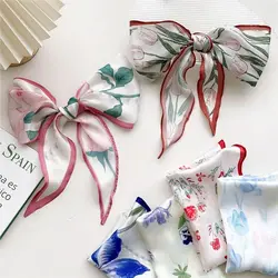 Elegant Printing Flower Headscarf French Tulip Neck Tie Floral Female Printed Scarf Hair Band Hair Ribbon Triangle Silk Scarf