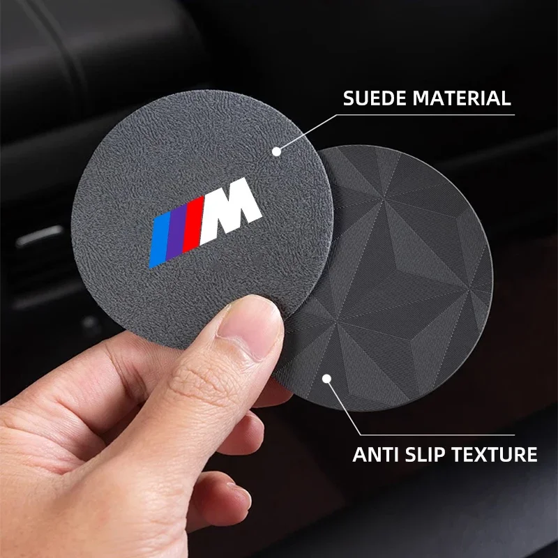 2개 논슬립 자동차 물컵 패드 스웨이드 코스터 미끄럼 방지 매트 BMW M M3 M5 M6 X3 E46 E90 F30 G20 E36 E34 X6 G20 액세서리