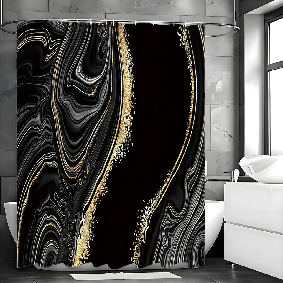 Luxury Black and Gold Marble Shower Curtain
