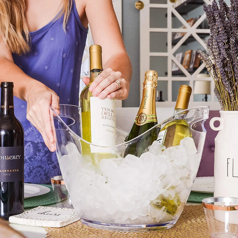 Transparent Ice Cube Storage With 2 Scoops Handle Cooling Large Wine Cooler Bucket Tub Beverage For Wine Champagne Bar Supplies ice bucket