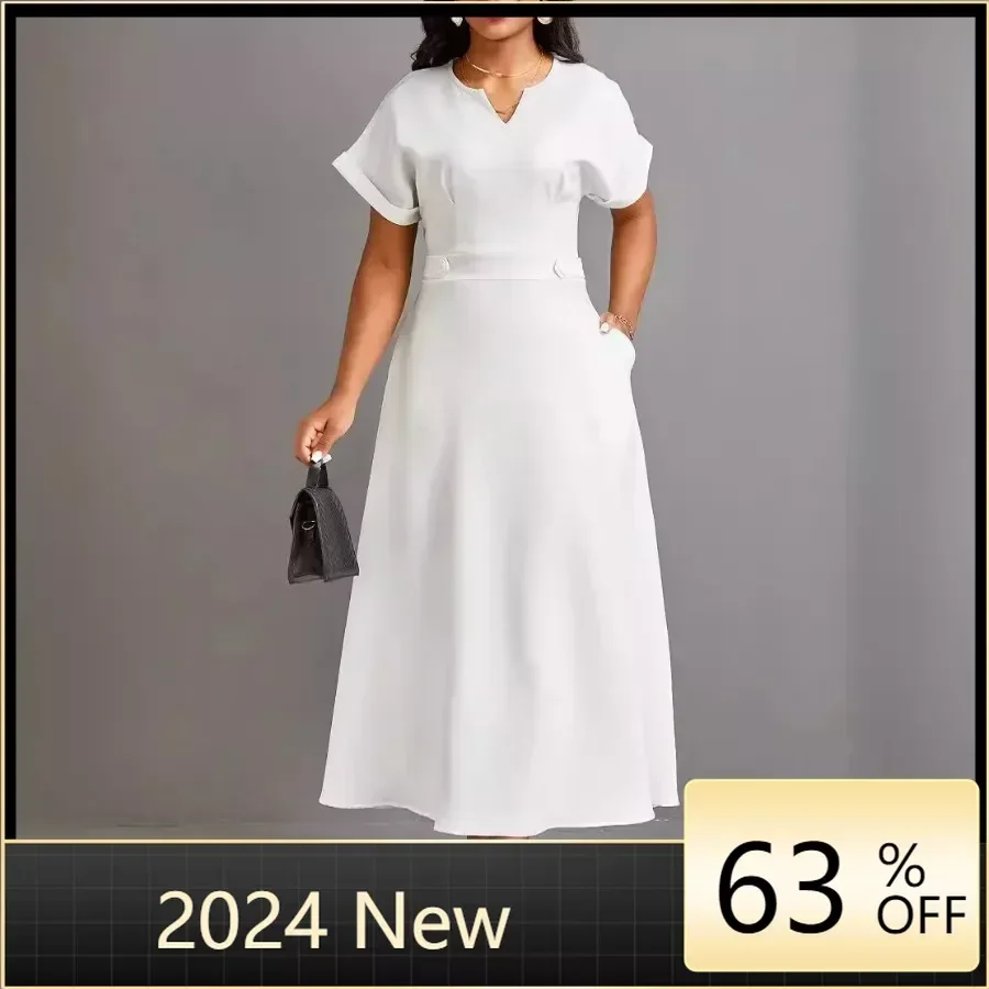 

White African Dresses for Women Fashion 2024 Summer African Short Sleeve V-neck Party Evening Maxi Dress Dashiki Africa Clothing