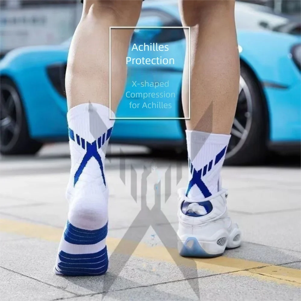 Sport Socks for Men Mid Calf Length Running Basketball Thicken Non Slip Camping Cycling Socks