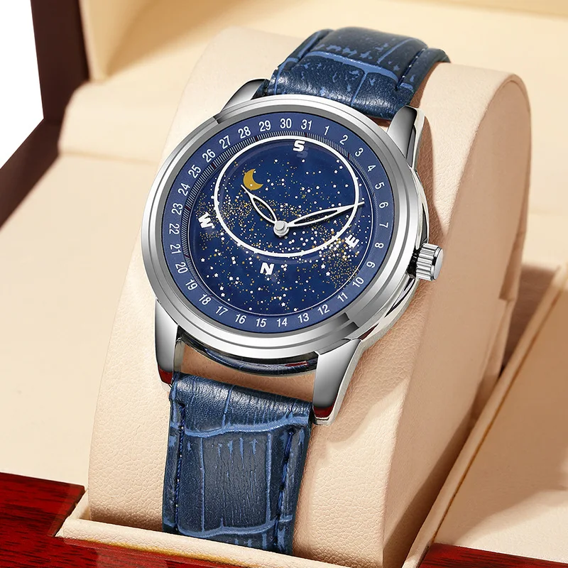 

2023 New Fashion Men Luxury Starry Sky Leather Wrist Watches Mens Sports Army Military Casual Quartz Watch Relogio Masculino Hot