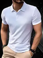 T-shirt d'été pour homme à manches courtes, col boutonné, coupe classique, décontracté, style polo, pull-over, couleur unie, léger, pour l'extérieur 1