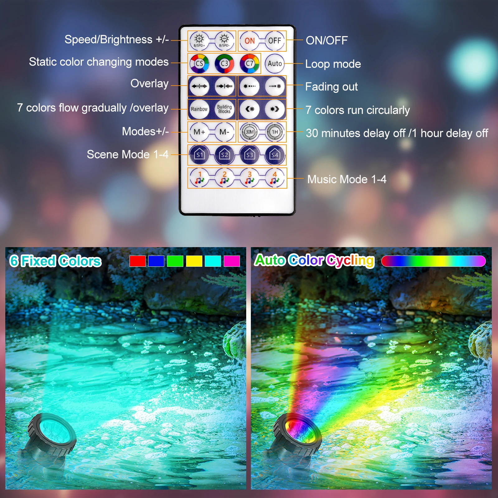 12 LED RGB Underwater Pond Lights IP68 Landscape Fountain Spotlight Bluetooth APP Control for Fish Aquarium Tank Garden Yard 6