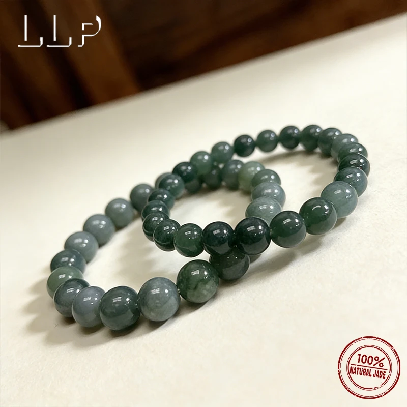 Natürliche Jade-Perlen der Güteklasse A in Blauwasserfarbe, elastisches Seil, Handtasche für Damen, glückbringender und modischer Schmuck – Detail 1