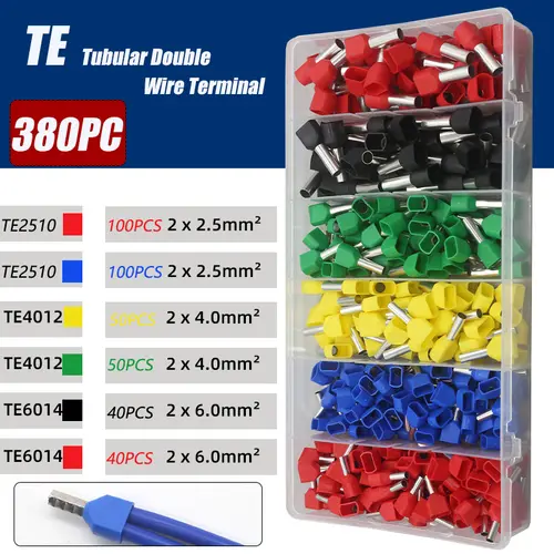 130/380/600 PCS TE Double Wire Tube Type Pre-Insulated Terminal European Pin Type Cold Pressed Terminal Pin Type Copper Tube End - Image 9