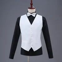Fashion Suit Vest for Wedding Tuxedo Suits Men's White Black One Piece Formal Waistcoat Party Stage Performance Suit Vest 1