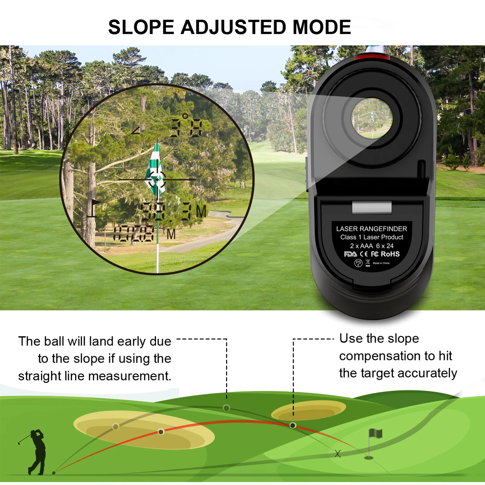 Hunting Laser Rangefinder Telescope Rangefinder with Slop Switch Vibration Prompt Portable Outdoor Sports Golf Range Finder