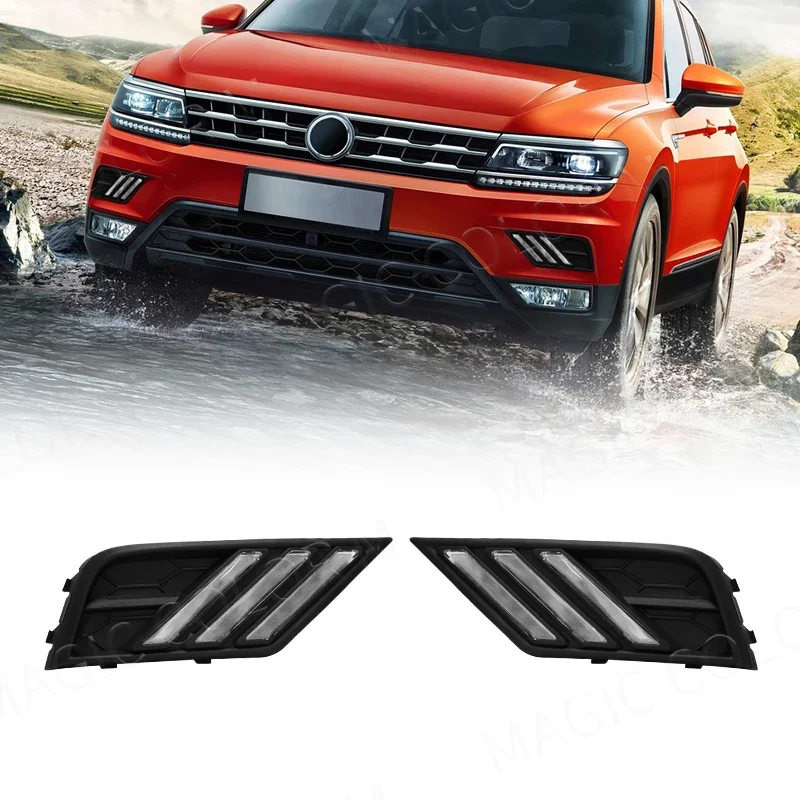 

Car LED Daytime Running Light For VW Volkswagen Tiguan 2017 2018 2019 Fog Lamp DRL with Turn Signal Dual White Yellow Bumper 12V
