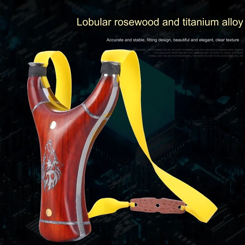 

High Precision Hunting Titanium Alloy Slingshot With Flat Rubber Band Rosewood Grip Catapult Outdoor Shooting Games Tools