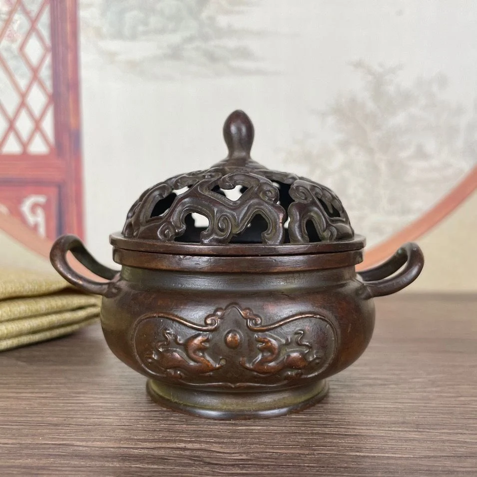 

Ancient incense burner household copper classical ornaments insert relief