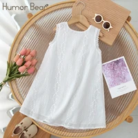 Humor Bear Summer Girl’s Dress Solid Color Flower Embroidered Sleeveless Sundress Fashion Princess Dress Children Clothing