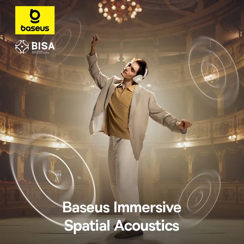 Casque sans fil Baseus Bowie H1s Bluetooth 5.4, réduction de bruit 46 dB, casque circum-aural, audio spatial haute résolution_voghion.com