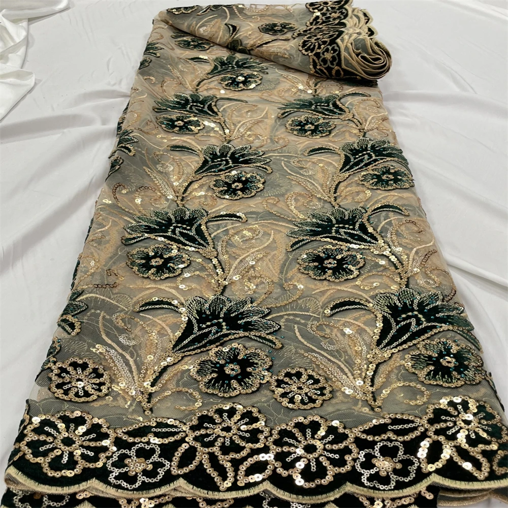 

Velvet Lace Fabric 2023 Exclusive Sequined French Wedding African Lace Fabric Luxury Sequin Lace Fabric For Dress RC-0190