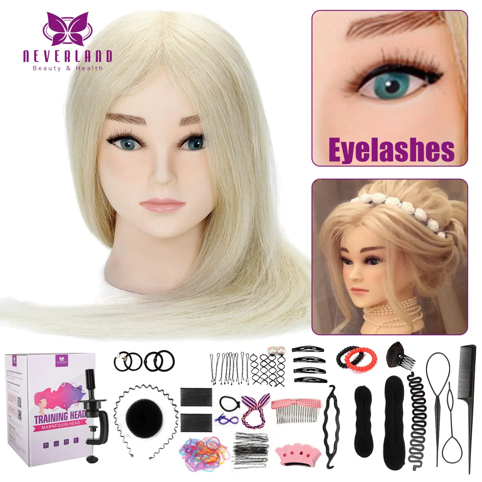 80% Real Hair Practice Training Head with 160cm Tripod Hairstyle Doll With  Shoulder Braiding Mannequin