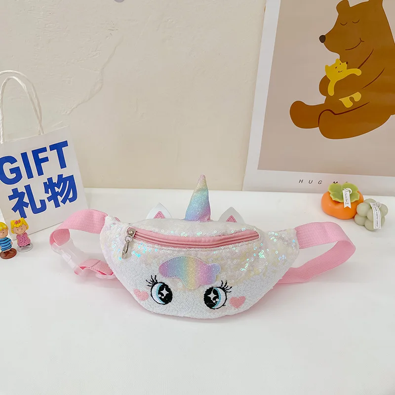 Kid Girl Unicorn Princess Bags Embroidered Colorful Sequin Waist Bag Cute Child Chest Bags Cartoon Fashion Diagonal Shoulder Bag 4
