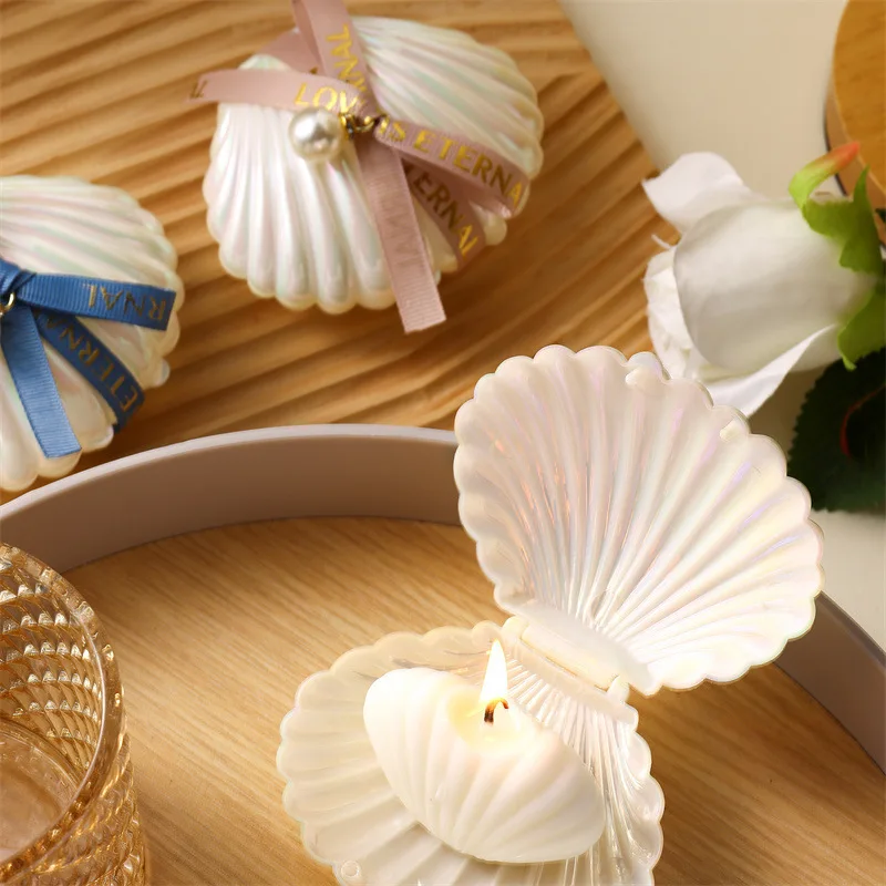 Personalized Shell Candle - Custom Pearl Wedding Favors S42886e8988244203aa3170dc26ab007ce