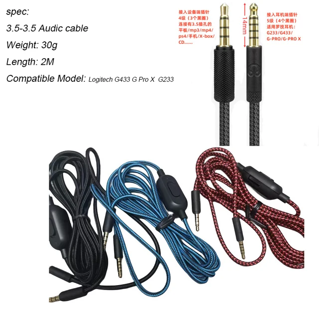 Logitech substituição de cabo de fone de ouvido para g pro, g pro