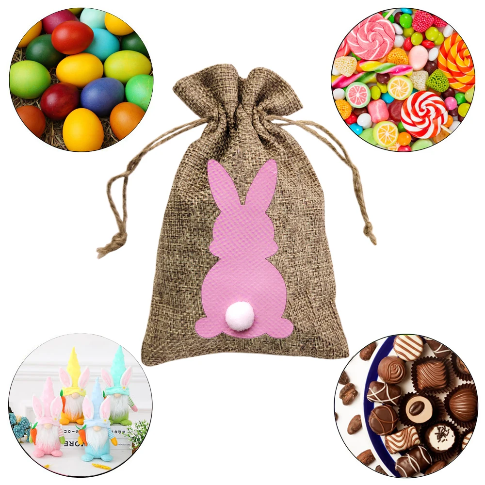 Happy Easter Gift Bags Easter Bunny Candy Cookie Bags Linen Drawstring Pocket Packing Bags Packaging Easter Decoration 2026