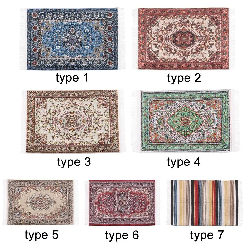 1:12 Scale Turkish Style Miniature Weaving Rug Playing House Mini House Decor Floor Coverings Doll Accessories Dollhouse Carpet 6